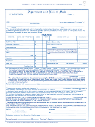 Bill of Sale Agreements NYS **NEW & UPDATED** - 100 CT