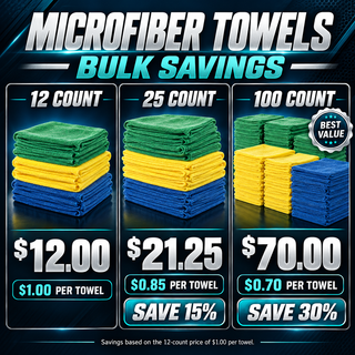 MicroFiber Towels for Auto Detailing 16" X 16" - Bulk Packs of 12, 25 & 100