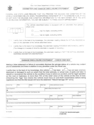 NYS Odometer Statement - 100 CT